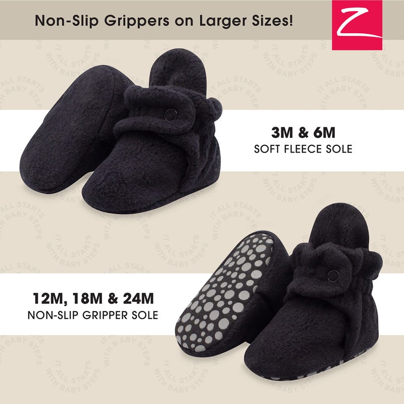Zutano Unisex Cozie Fleece Baby Booties with Grippers, Baby Essentials, Black, 18 Months - Image 2